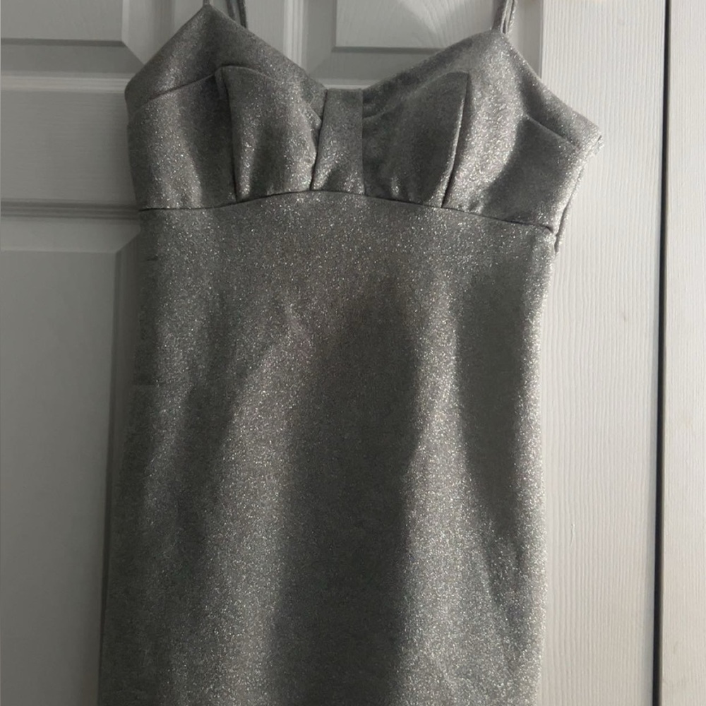 Shimmering Silver Mini Dress with Spaghetti Straps